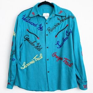 Boutique Western Embroidered Rodeo Trail Shirt Turquoise NWT Boutique
